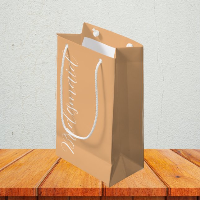 Peach Stylized Script Wedding Bridesmaid Small Gift Bag (In Situ)