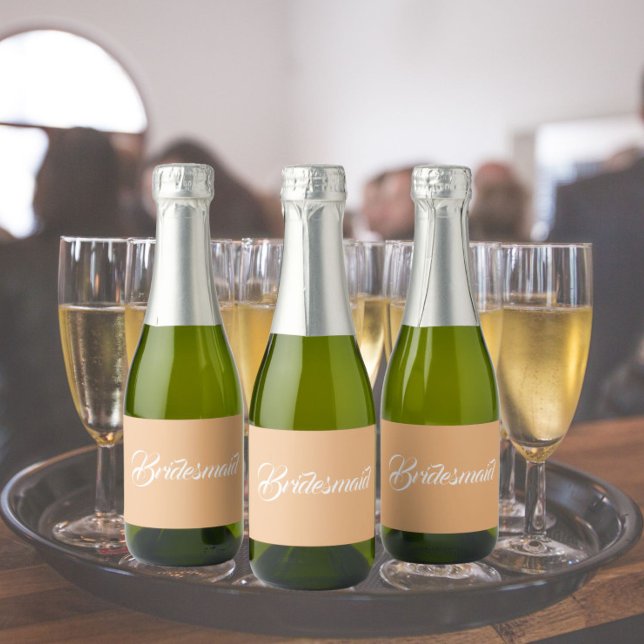 Peach Stylized Script Wedding Bridesmaid Sparkling Wine Label (In Situ Wedding)