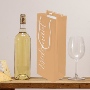 Peach Stylized Script Wedding Bridesmaid Wine Gift Bag
