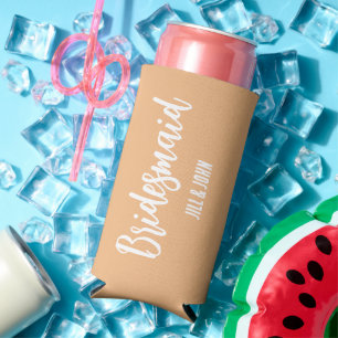 Peach Stylized Wedding Bridesmaid Seltzer Can Cooler