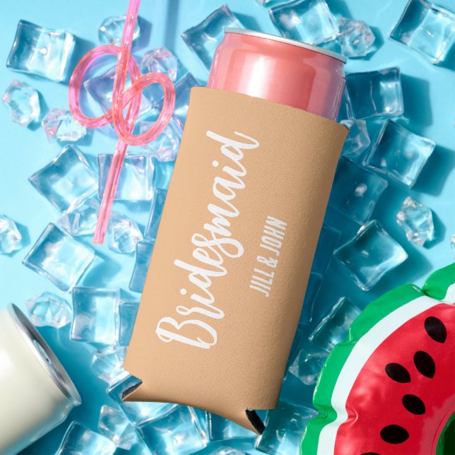 Peach Stylized Wedding Bridesmaid Seltzer Can Cooler (In Situ Summer)