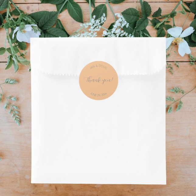 Peach Stylized Wedding Thank You Classic Round Sticker (In Situ Wedding)