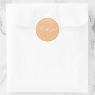 Peach Stylized Wedding Thank You Classic Round Sticker