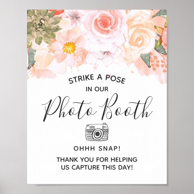 Peach Succulents Floral Photo Booth Wedding Sign (Front)