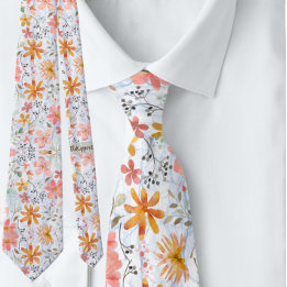  Peach Summer Floral Watercolor Tie