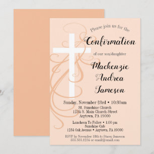 Peach Swirl Cross Confirmation Invitation Girl Boy