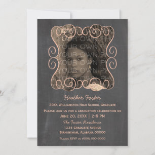 Peach Swirls Chalkboard Photo Invitation