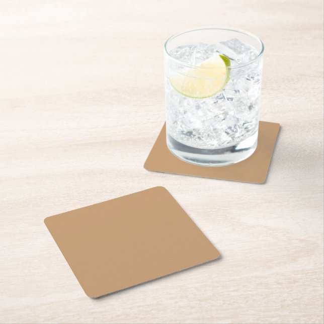 Peach Tan Colour Block | Soft Wedding Design Square Paper Coaster (Insitu)