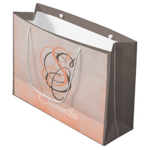 Peach Taupe Grey stylish rustic Personalized Large Gift Bag
