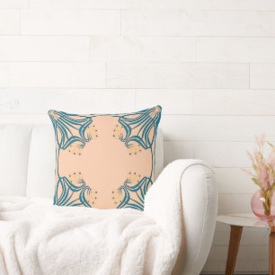 Peach Teal Art Nouveau Throw Pillow