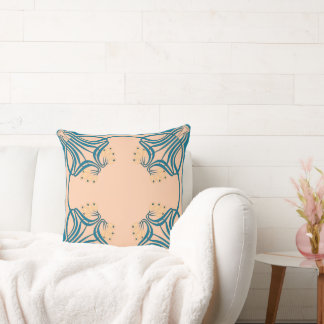 Peach Teal Art Nouveau Throw Pillow