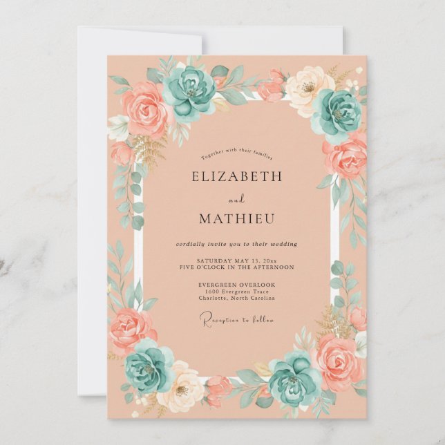 Peach Teal Breezy Summer Wedding Invitation (Front)