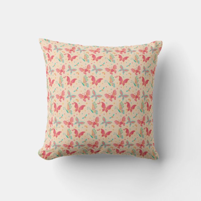 Peach Teal Butterflies Monogarm Accent Throw Pillow (Front)
