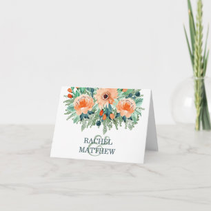 Peach Teal Jade Watercolor Wedding Thank You Card