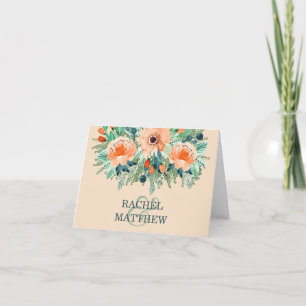 Peach Teal Jade Watercolor Wedding Thank You Card
