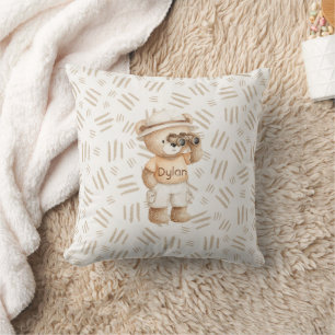 Peach Tee Adventure Explore Bear Binoculars Throw Pillow