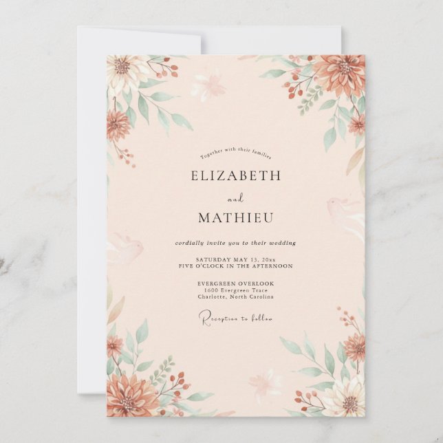 Peach Terracotta Foliage Eucalyptus Wedding Invitation (Front)