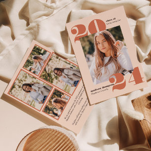 Peach Terracotta Minimal Photo Collage Graduation Announcement