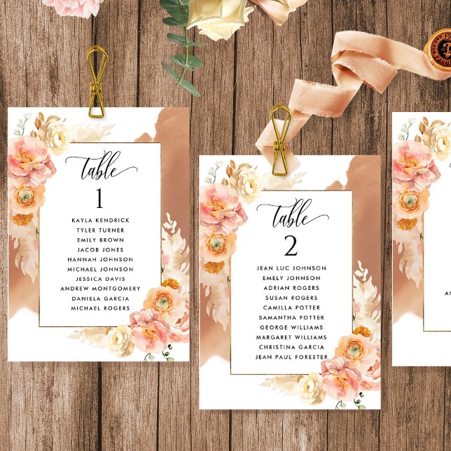 Peach Terracotta Plan Cartes avec nom de l'invité (Créateur téléchargé)