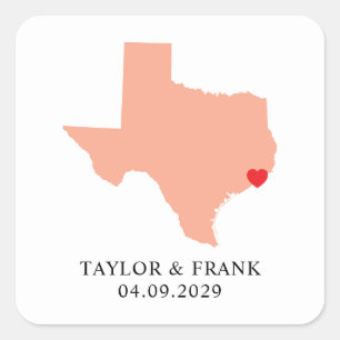 Peach Texas Wedding Square Sticker