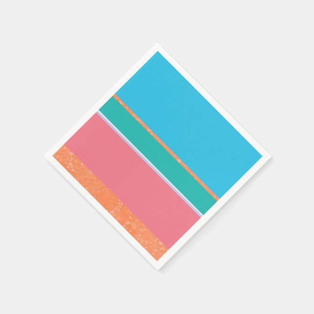 Peach Texture with Coral and Teal Stripes Napkin (Corner)