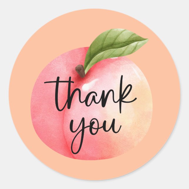 Peach Thank You Classic Round Sticker (Front)