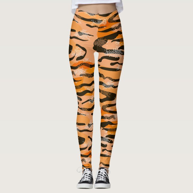 Peach Tiger Stripe Pattern Leggings (Front)