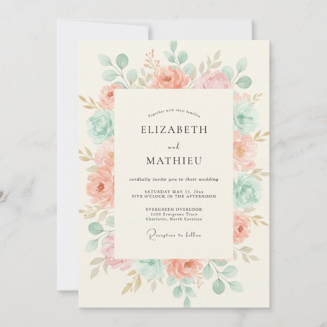 Peach Tranquil Botanical Wedding Invitation (Front)