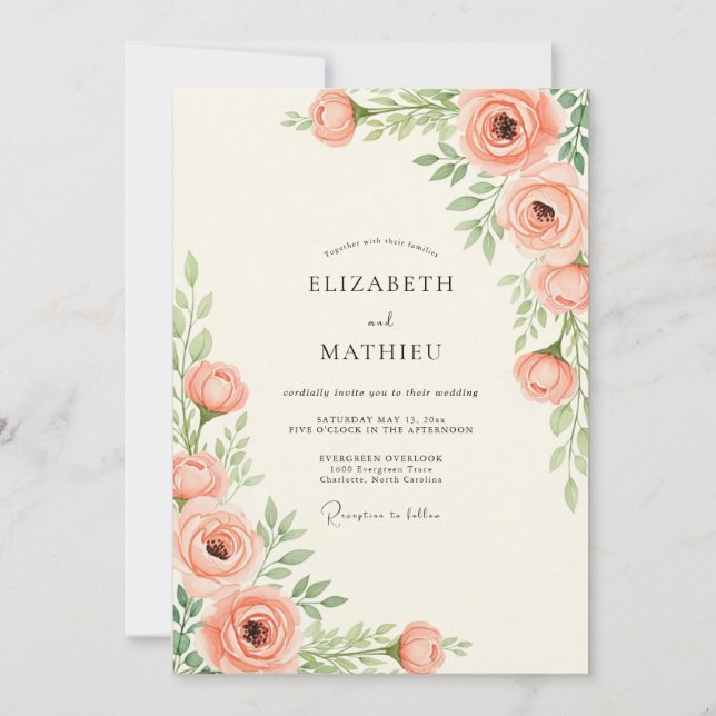 Peach Tranquil Spring Wedding Invitation (Front)
