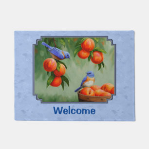 Peach Tree and Western Bluebirds Blue Doormat