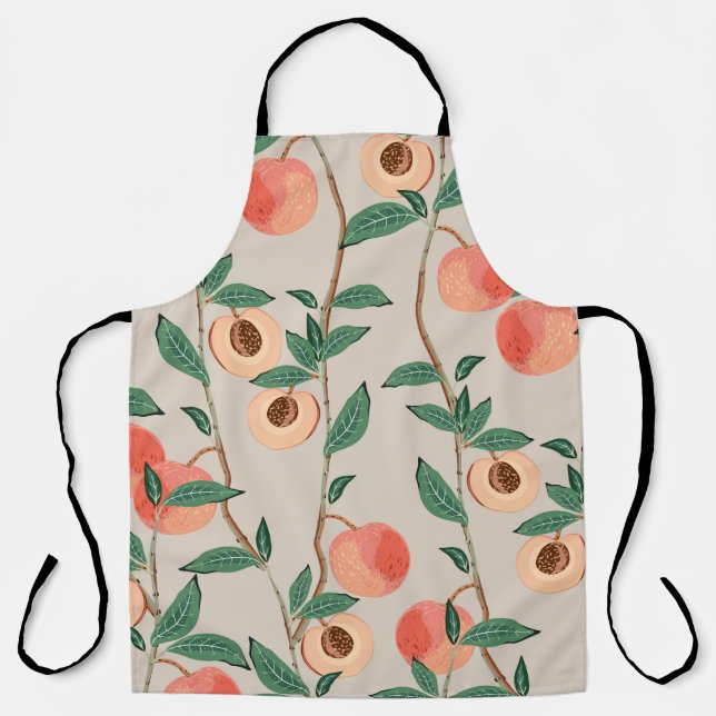 Peach tree branches with leaves and fruits on a li apron (Front)