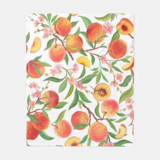 Peach Tropical Fruit Vintage Pattern. Fleece Blanket