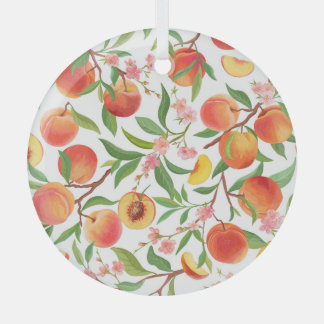 Peach Tropical Fruit Vintage Pattern. Glass Ornament