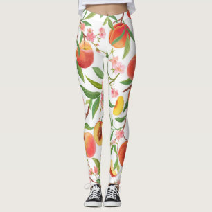 Peach Tropical Fruit Vintage Pattern. Leggings
