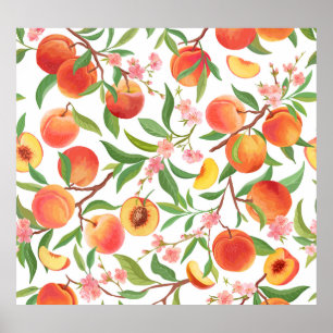 Peach Tropical Fruit Vintage Pattern. Poster
