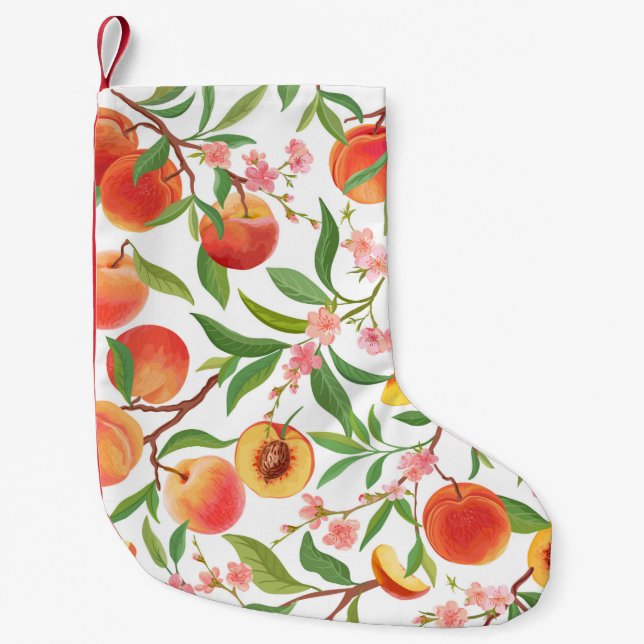 Peach Tropical Fruit Vintage Pattern. Small Christmas Stocking (Front)