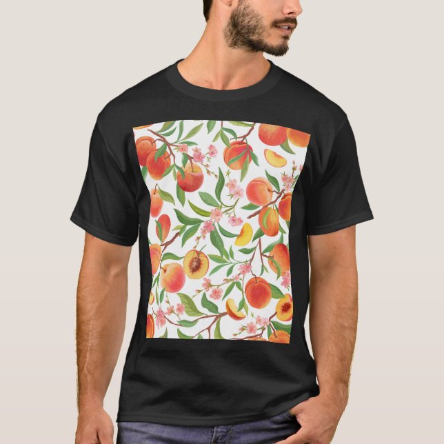 Peach Tropical Fruit Vintage Pattern. T-Shirt (Front)