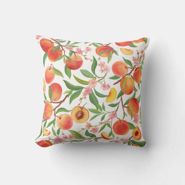 Peach Tropical Fruit Vintage Pattern. Throw Pillow (Front)