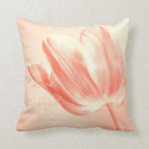 Peach Tulip Live, Laugh, Love Throw Pillow