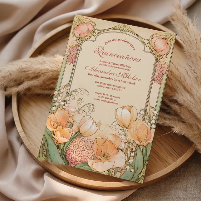 Peach Tulip Quinceañera Celebration Invitation (Creator Uploaded)
