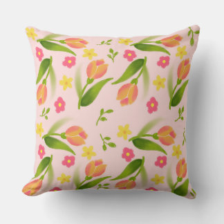 Peach Tulips Throw Pillow