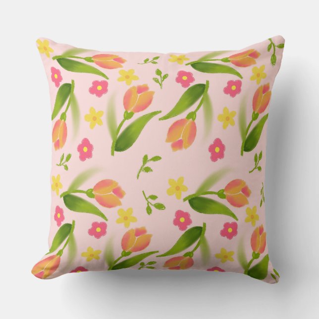 Peach Tulips Throw Pillow (Front)