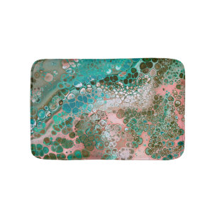 Peach & Turquoise Acrylic Pour Abstract Bath Mat