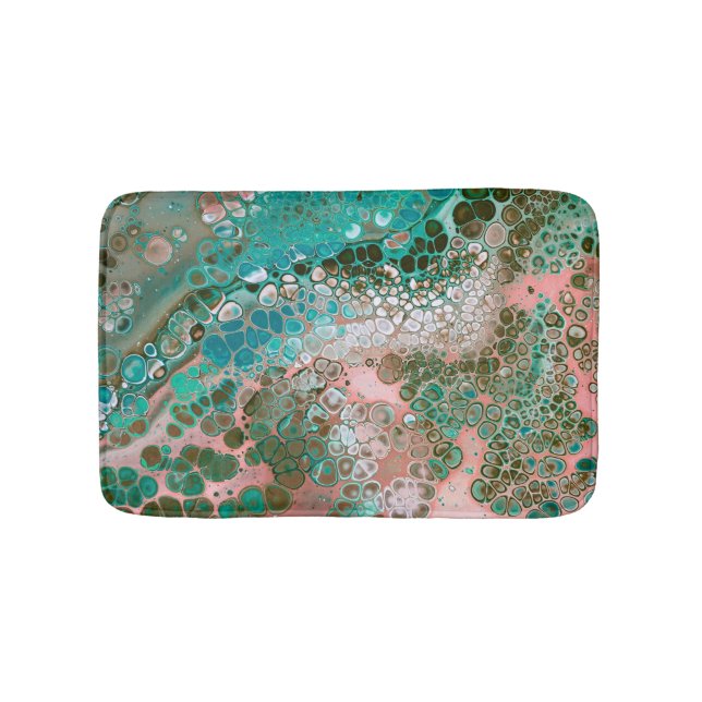 Peach & Turquoise Acrylic Pour Abstract Bath Mat (Front)