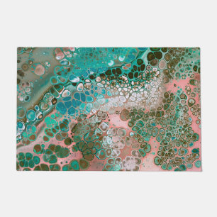 Peach & Turquoise Acrylic Pour Abstract Doormat