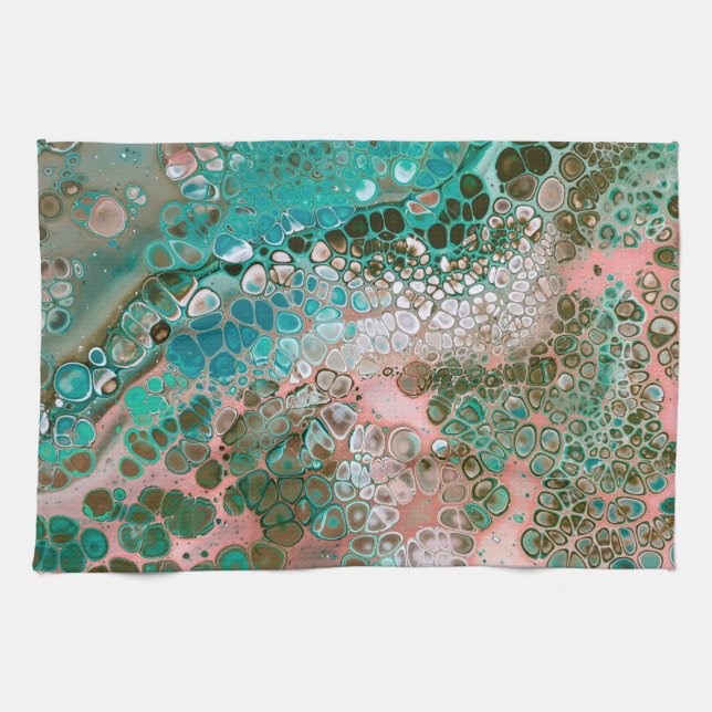 Peach & Turquoise Acrylic Pour Abstract Kitchen Towel (Horizontal)