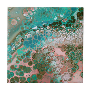 Peach & Turquoise Acrylic Pour Abstract Tile