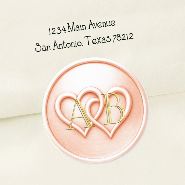 Peach Two Hearts Intertwined Monogram Wedding Classic Round Sticker (Creator Uploaded)