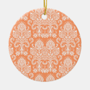 Peach Victorian Damask Ceramic Ornament