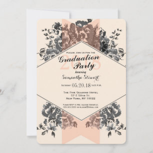 Peach Vintage Floral and Stripe Invitation